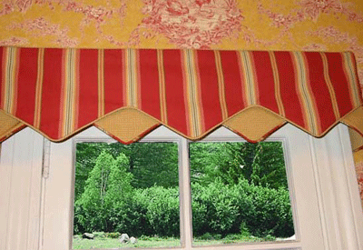 lambrequins Curtain design-red-striped Kitchen window