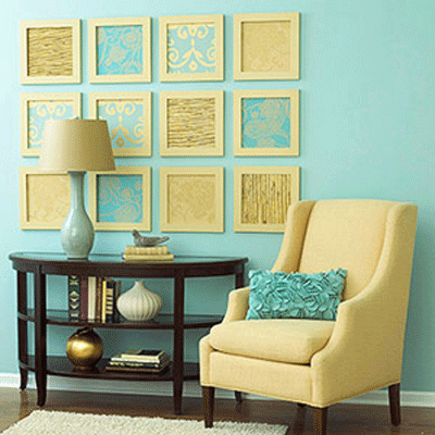Walls Decoration Ideas on Modern Wall Decoration Ideas With Blue Paint  Golden Picture Frames