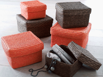 modern color-ideas-brown-pink wicker baskets-storage