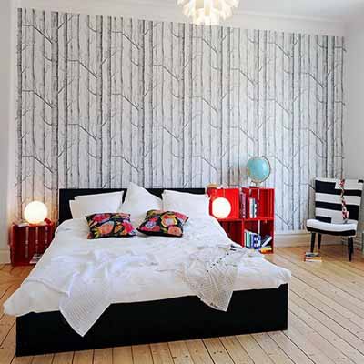 Decorating  White Walls on Bedroom Wallpaper In Black  White And Gray  One Wall Decoration