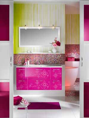 Modern Wallpaper on Contemporary Kitchen Cabinets Pink Green Striped Wallpaper