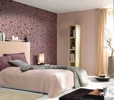 Bedroom on Bedroom Wall Decoration With Dark Purple Flower Wallpaper Patterns