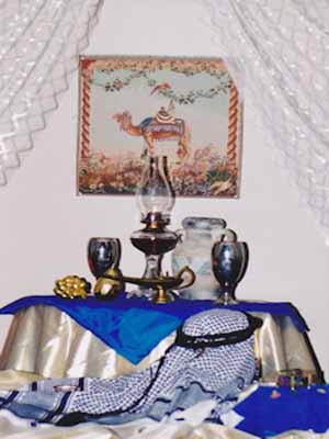 blue arabic decor items fabrics lamps and vases