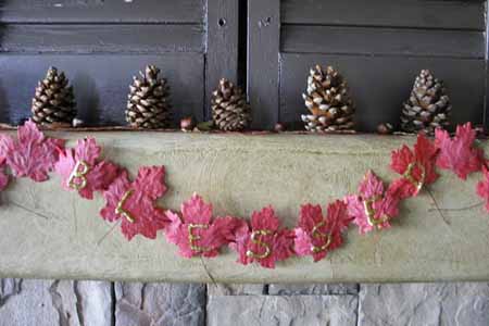  Fall Decoration Ideas fireplace garland painted leaves 