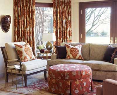 Living Room Curtains  Drapes on Ikat Curtain Fabric  Exotic Living Room Decorating Ideas And Modern