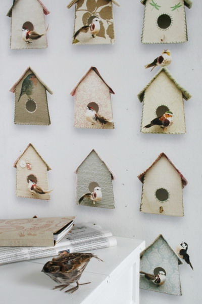 children's room with wooden birdhouses