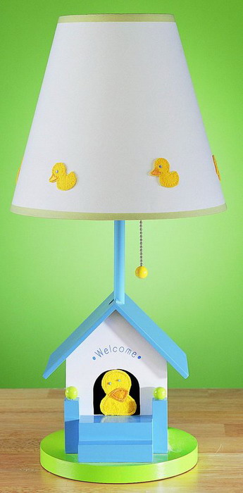 blue birdhouse table lamp stand with wooden bird house