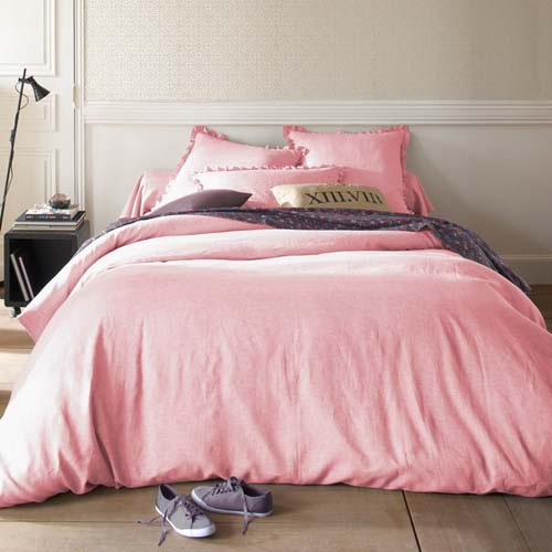  bleached linen bedding sets in pink color 