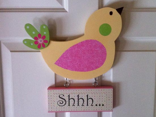 quiet sign with a bird for door decorating