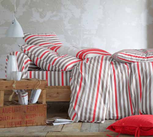  gray and red stripes on modern bedding sets 