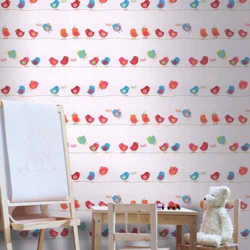 red and blue nursery with little birds