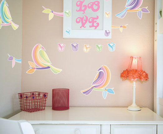wall vinyl sticker with birds images for kids bedroom decorating