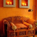 moroccan furniture and decor accessories and orange wall paint