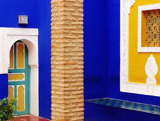 Moroccan home decor with yellow and blue wall paint color