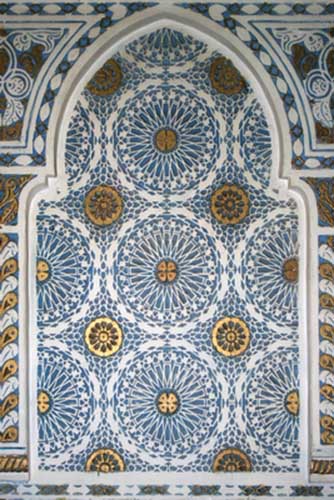 moroccan tiles and painting in white and blue colors for wall decoration in Moroccan style