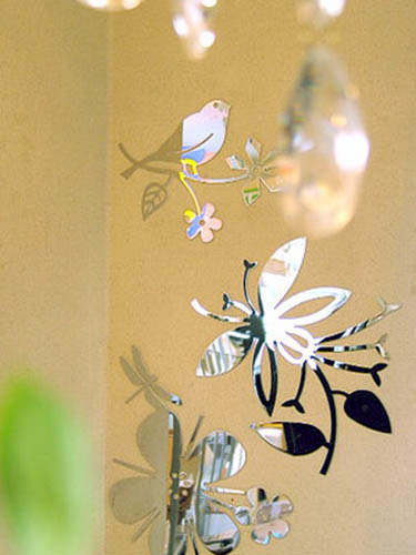 Bird Butterfly Flower Wall Sticker Design Mirror