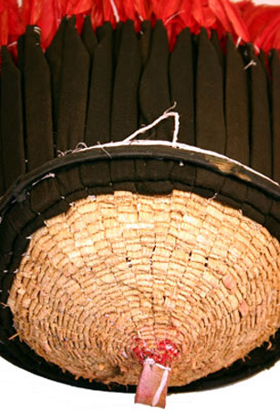 make Cameroon clothes and headgear and use juju caps for wall decoration