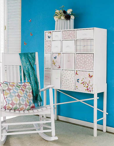 DIY furniture decoration with modern wallpaper in patchwork fabric style