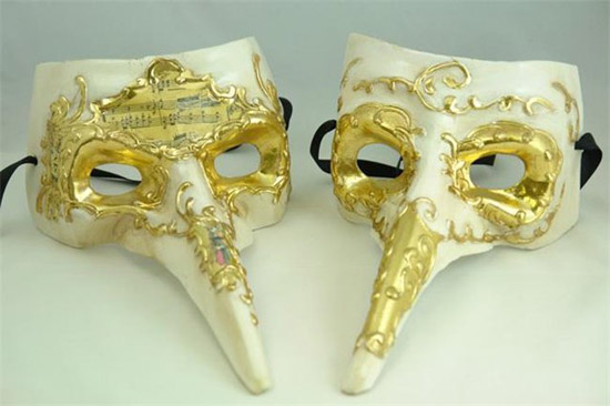 golden and white masks are interesting craft ideas, beautiful wall decorations make