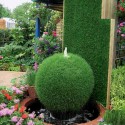 green bush and garden fountain design is a creative backyard ideas