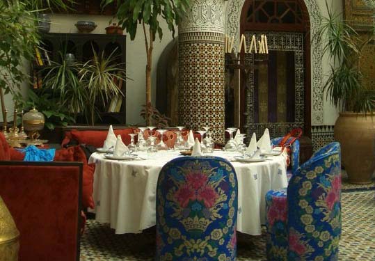 Moroccan style dining room furniture and upholstery fabrics