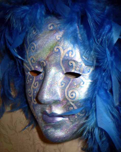 blue and silver Venetian mask decorations
