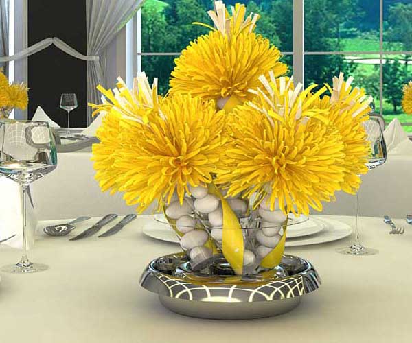 Yellow Flower Eco Craft Ideas For Fl Table Decoration Beach Pebbles Or Small Rocks With Yellow Flowers Offer Creative Eco Friendly Centerpiece Ideas