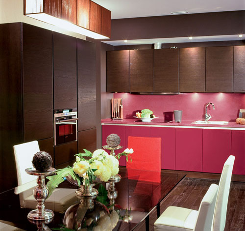 purple-pink and red accents for Kitchens in Art Deco style of living