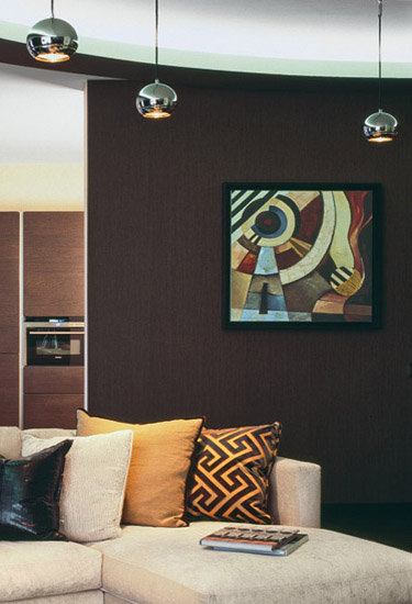 Art Deco for walls, abstract paintings on dark brown wall