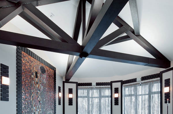 ceiling decoration with dark wood beams for balinese decor