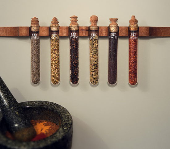 Modern kitchen storage ideas are test tube spice organizer