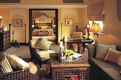 Egyptian interior with wooden room furniture