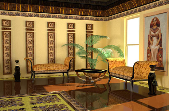 Egyptian Einrichtungsstil Calls dark wooden wall decoration and furniture
