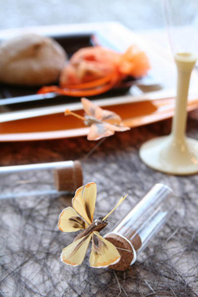 golden butterfly and orange table decorations for fall home decorating