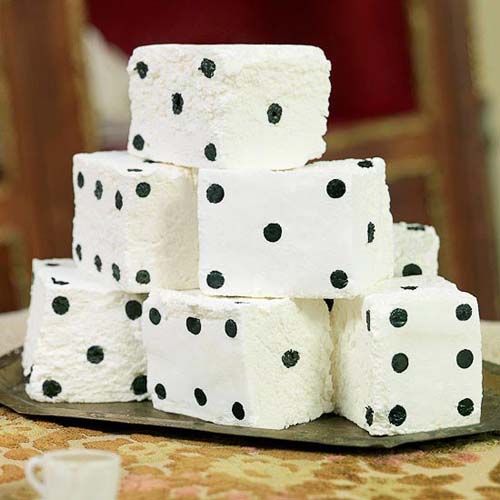black and white dice are edible decorations for Halloween party