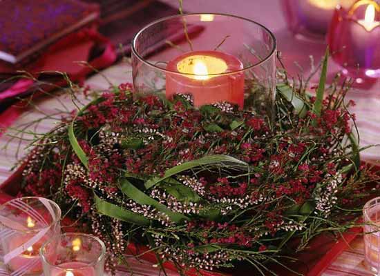 lavender and red with white heather Tafelaufsatz
