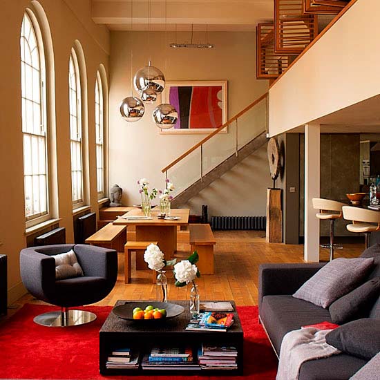 decorate modern carpet in red color for the living room