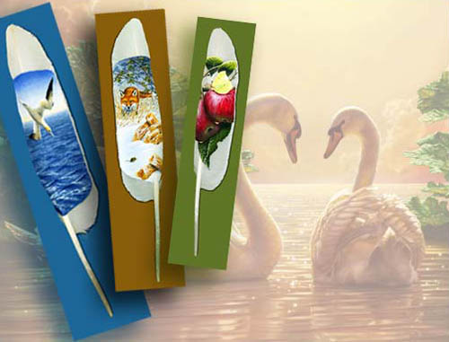 paintings on swan feathers
