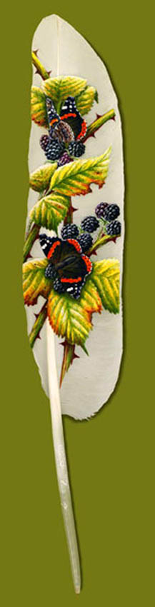 berries painting on swan feathers in maori art style