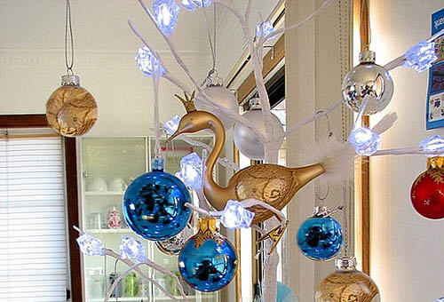 blue and golden decorations for Christmas Decorating