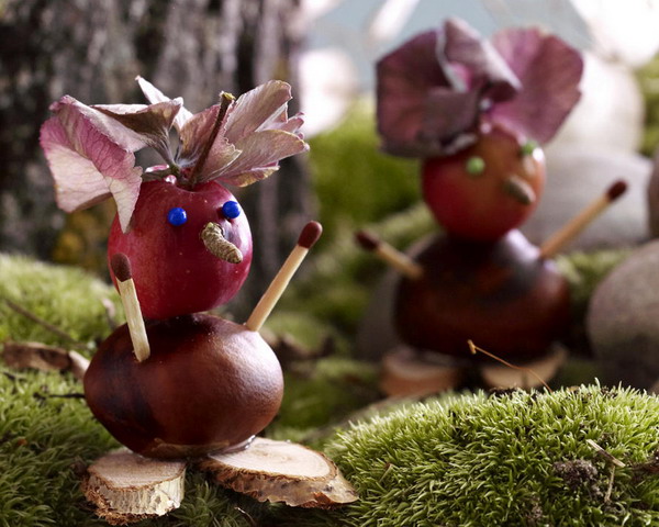 funny animals and figurines made from chestnuts