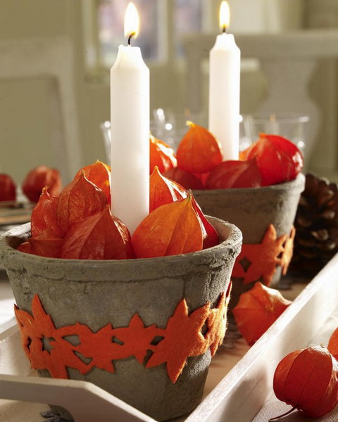 physalis flowers and candle table centerpieces