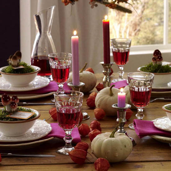 gourds and fall flowers for thanksgiving table decorating