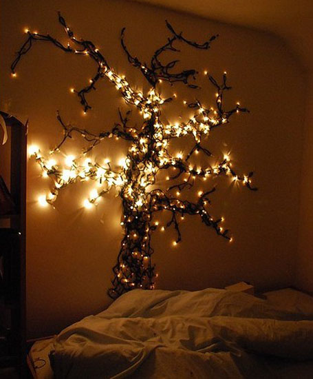 Black Tree wall decoration with Christmas lights
