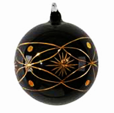 black Christmas balls with golden glitter