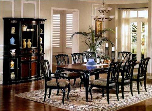 Dining room furniture made of black wood of colonial houses