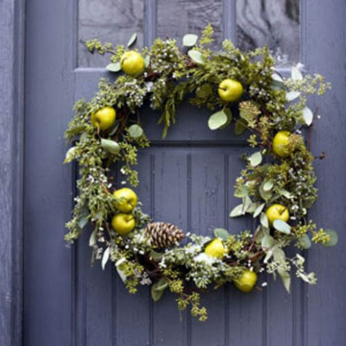 evergreen branches and apples for Christmas wreaths