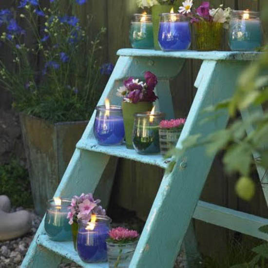 Outdoor Garden Decorations Made of Old Wooden Ladders
