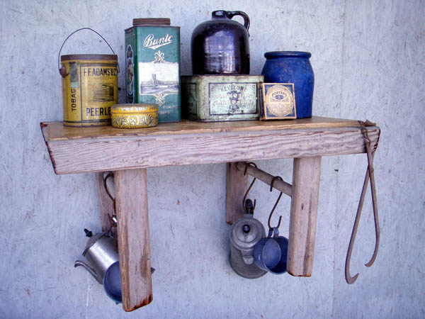 shelf made of rustic wood ladder