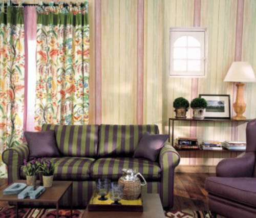 living room furniture upholstery fabric with green and purple stripes